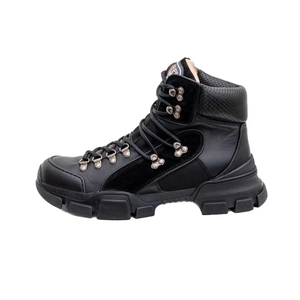 Gucci Flashtrek Black Leather High Top Hiking Boots Mens Size UK 7 US‎ 8 Chunky
